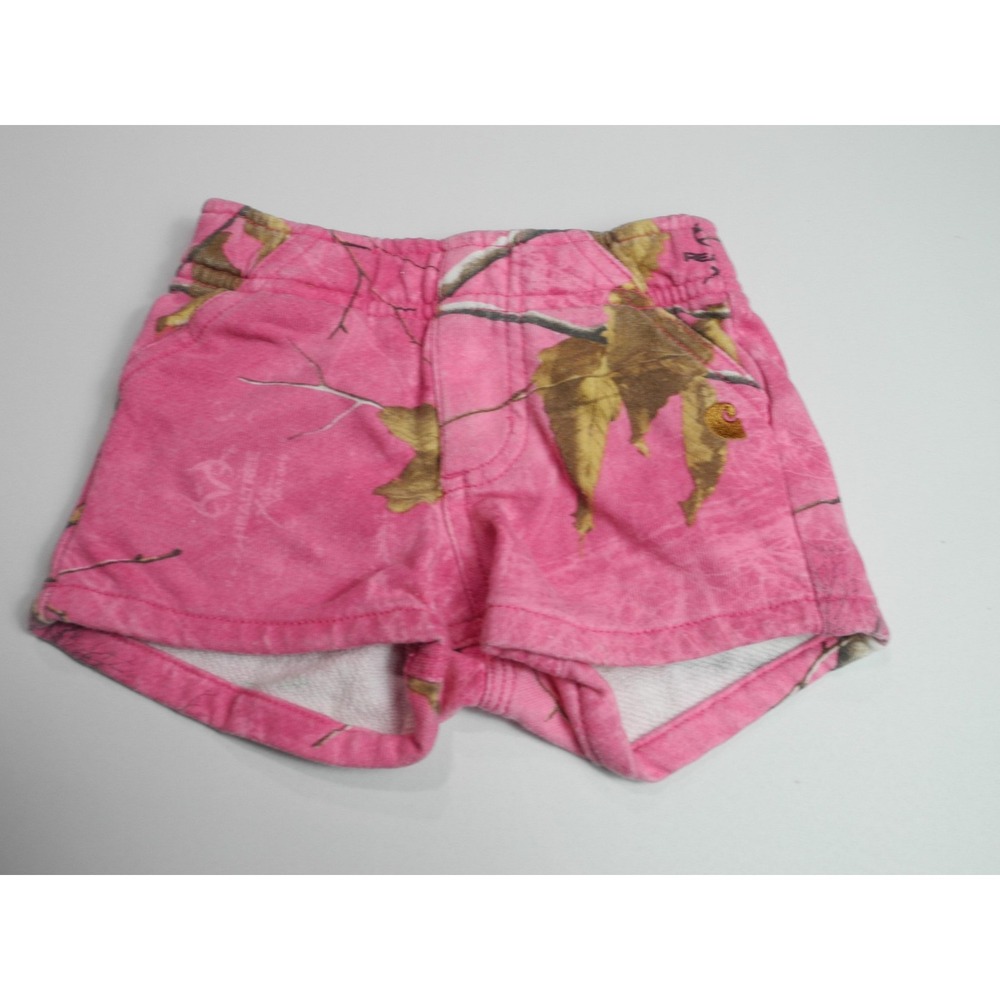 Carhartt Shorts Girls Small Pink Camo Realtree Outdoor Pockets Youth Summer Logo